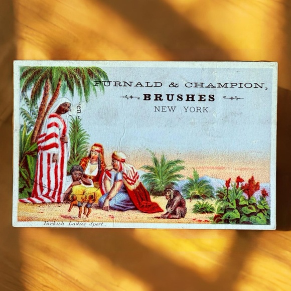 1900s “Turkish Ladies Sport” Furnald & Champion Brushes Advertising Trade Card - Picture 1 of 2